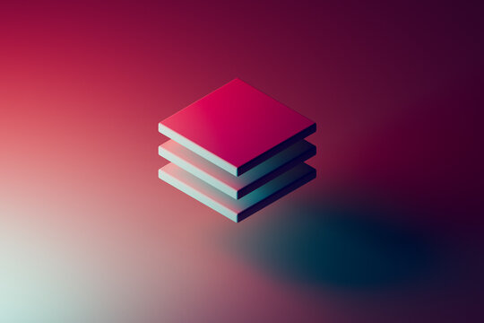 3D render of three tiles floating against red background