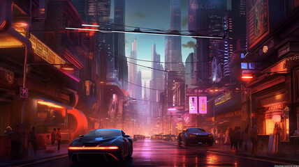 A futuristic cityscape, with towering skyscrapers and sleek, high-tech vehicles weaving through the streets. generative ai.