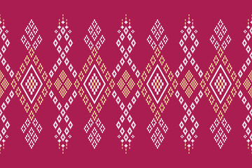 Pink cross stitch traditional ethnic pattern paisley flower Ikat background abstract Aztec African Indonesian Indian seamless pattern for fabric print cloth dress carpet curtains and sarong
