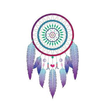 Dream catcher decorated with feathers and beads