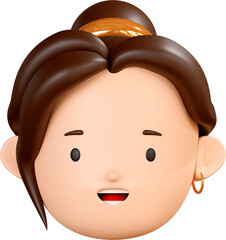 3D Render Smiling Face With Open Mouth For Happy Emoticon Of Woman Character Emoji