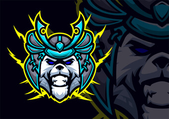 Cat samurai masscot logo esport illustration premium vector © sigitwmrt