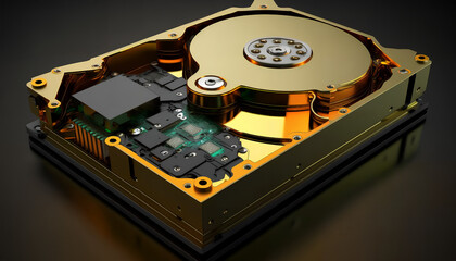 Obraz premium Hard disk drive and open cover. Computer hardware
