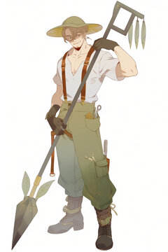 農家の男性キャラクターの全身イラスト(AI generated image)
