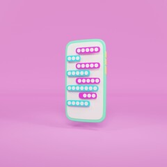 3D smartphone icon chat online on pink background. 3d render illustration