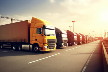 Fototapeta na wymiar Trucks with cargo. Created with generative Ai technology