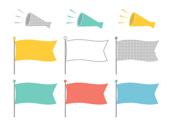 	イベントやセールの必須アイテム、旗とメガホンのセットです。カラー展開しているので、お好きな色をお選びください。