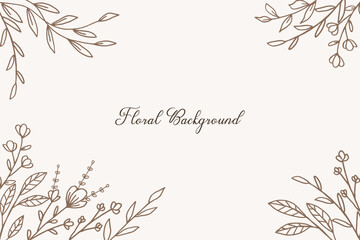 Rustic floral background with hand drawn leaves and flower border on pastel flat color for wedding invitation or engagement or greeting card