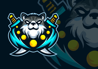 Cat samurai masscot logo esport illustration premium vector