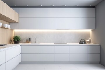 contemporary kitchen home design modern stove house interior apartment nobody white. Generative AI.