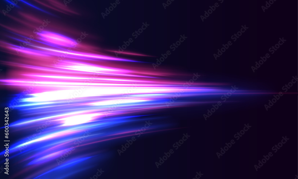 Poster acceleration speed motion on night road. bright sparkling background. panoramic high speed technolog