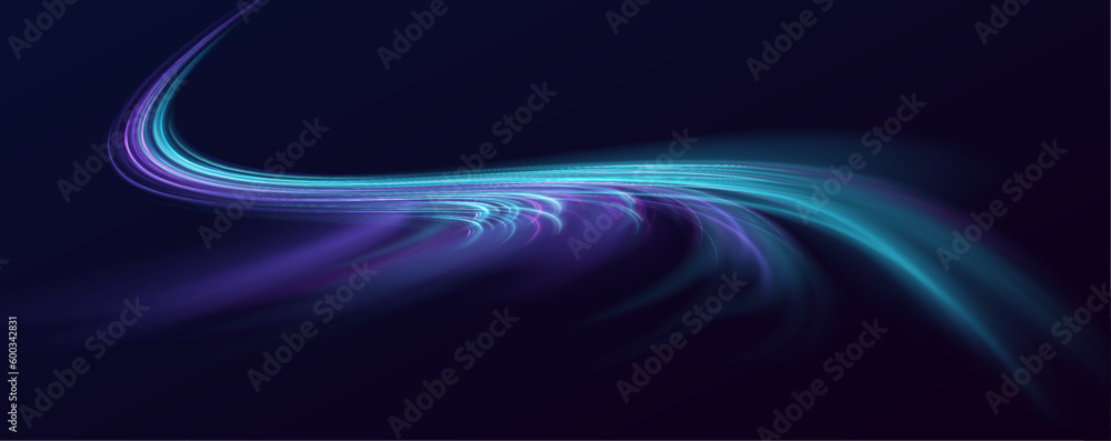 Aufkleber Vector glowing light lines. Abstract magic light effect on black background. Laser beams luminous abstract sparkling isolated on a transparent background. Beautiful glow light flare and spark.