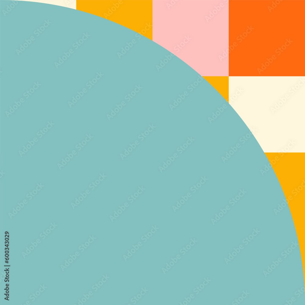 Poster Simple geometric seamless pattern. Modern abstract background with circle, semi circle, square, rectangle stripe shapes in pastel colors.