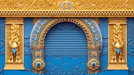 blue and golden babylon ishtar gate Background multi-dimensional, Generative AI