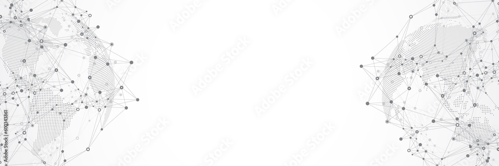 Poster Global network connection concept. Social network communication in the global business concept. Big data visualization. Internet technology illustration.