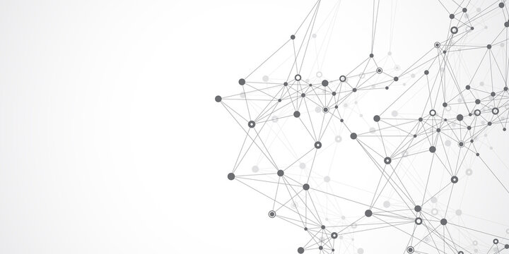 Digits abstract background with connected line and dots, wave flow. Digital neural networks. Network and connection background for your presentation. Graphic polygonal background, illustration.