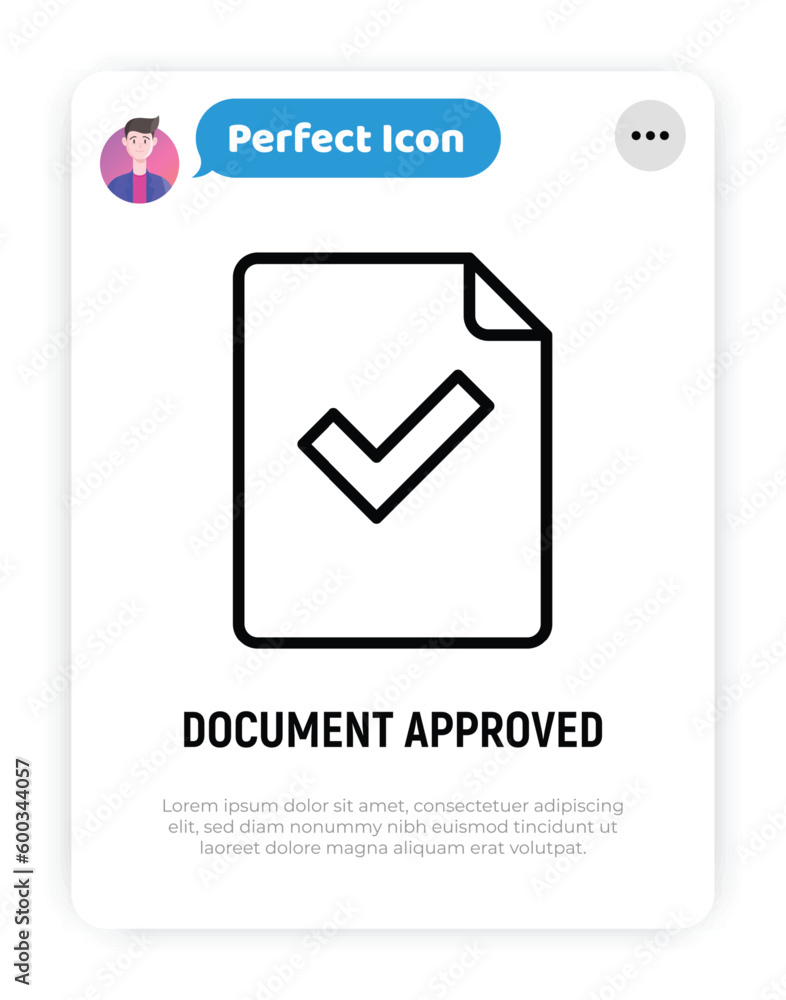 Poster document approved thin line icon: paper sheet with check mark. modern vector illustration.