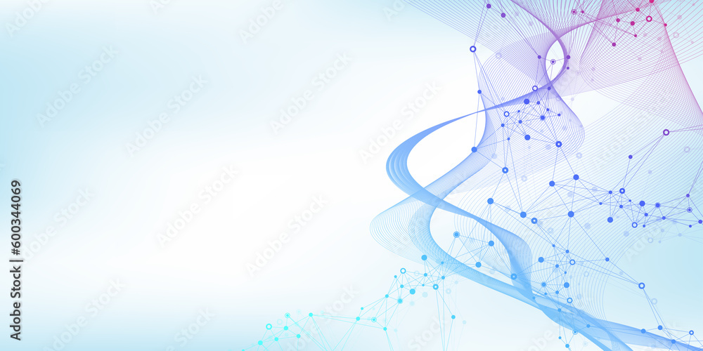 Poster molecular abstract structure background. scientific illustration with molecule dna. medical, science