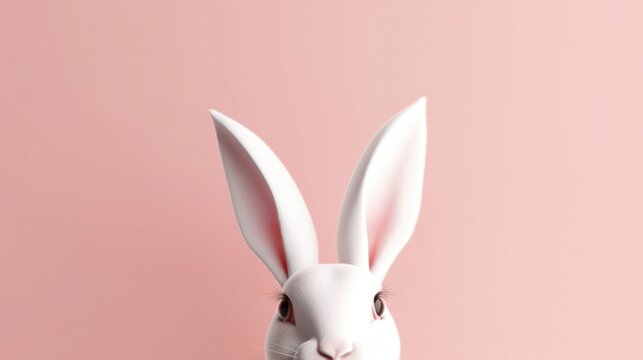 White Rabbit against Pink Background. Easter concept with copy-space. Generative AI.