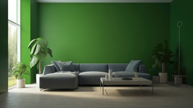 Stylish Living Room. Modern Interior Design Background. Generative AI.