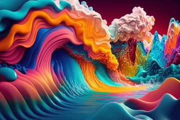 Foto auf Acrylglas Fraktale Wellen Colored paint background. Created with generative Ai technology.