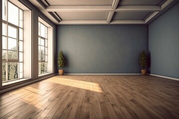 Empty Room Interior with wooden floor -Ai