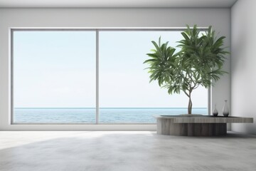 indoor interior home window design modern empty floor plant house wall. Generative AI.