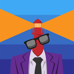 Lighthouse in glasses and business suit background vector on striped