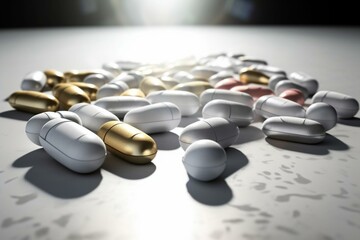 3D rendered pills/capsules on white background. Generative AI