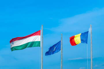 Flags of Hungaria, Romania and European Union