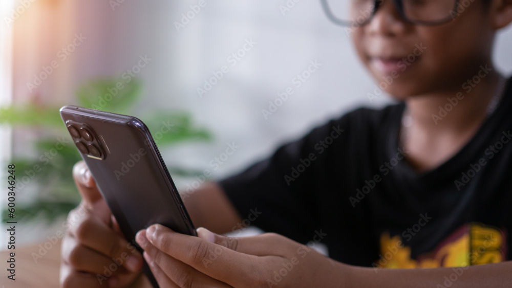Poster man holding and using a phone communication technology concept