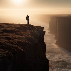 Fototapeta premium silhouette of a person standing on a rock