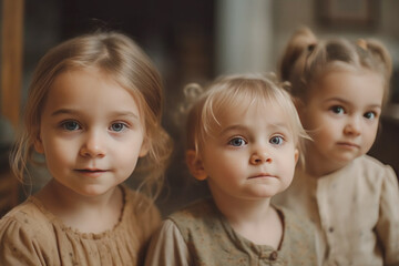 Three cute girls, standing in the kitchen