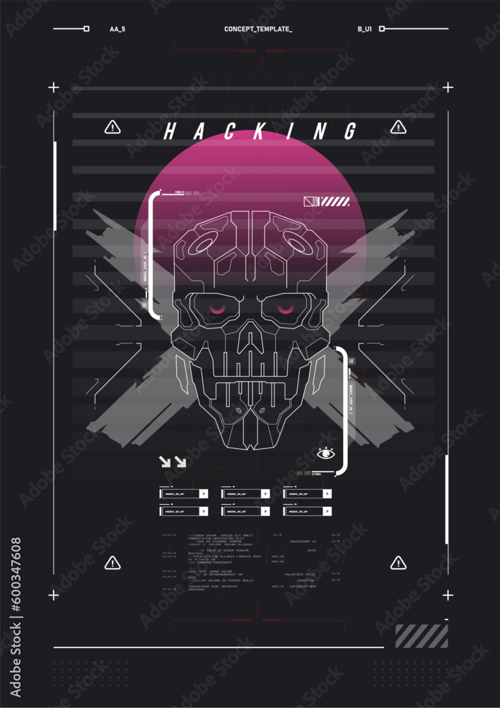 Poster cyber culture, cyberpunk futuristic poster. programming and virtual environments. hacking, modern fl