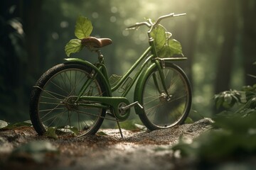 Fototapeta na wymiar Transportation innovation using leafy bicycle. Eco-friendly transport concept. Generative AI