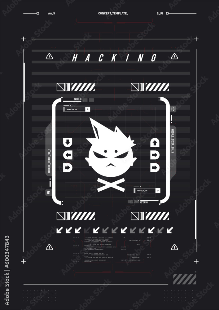 Poster cyber culture, cyberpunk futuristic poster. programming and virtual environments. hacking, modern fl