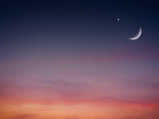 Naklejka na ściany i meble Ramadan with Sky Moon Star on Sunset Background