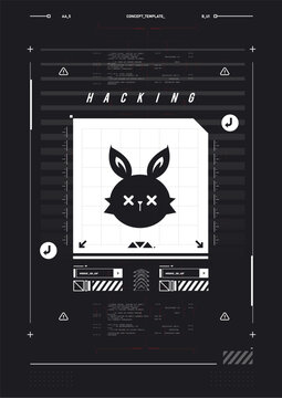 Cyber culture, Cyberpunk futuristic poster. programming and virtual environments. hacking, Modern flyer for web and print. Tech Abstract poster template with HUD elements