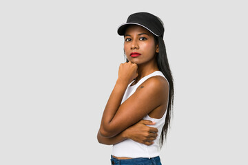 Young Indian woman posing cut out isolated on white background