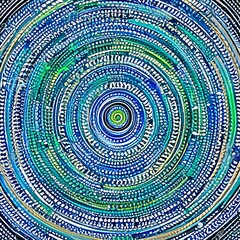 An abstract design with interlocking circles in shades of blue and green3, Generative AI