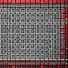 A geometric design with squares and rectangles arranged in a checkerboard pattern, in shades of black and red5, Generative AI