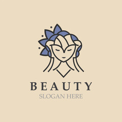 Woman Beauty care logo. Nature face saloon and spa design flat vector