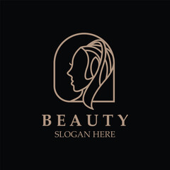 Woman Beauty care logo. Nature face saloon and spa design flat vector