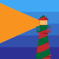 Lighthouse Island Ocean Light Lantern Vector Background stripes are colored