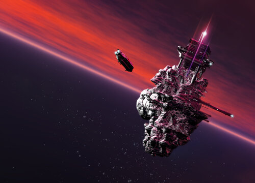 Asteroid mining colony, illustration