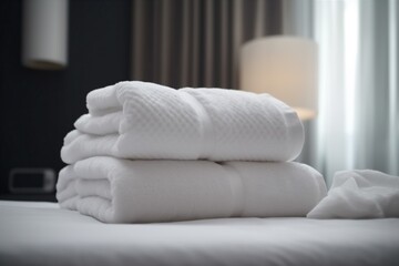 Fototapeta na wymiar towel white bed fresh home room resort luxury service hotel. Generative AI.