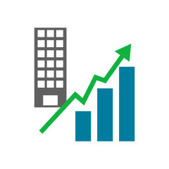 Real Estate Price Rising Icon. Building and bar graph. Vector.
