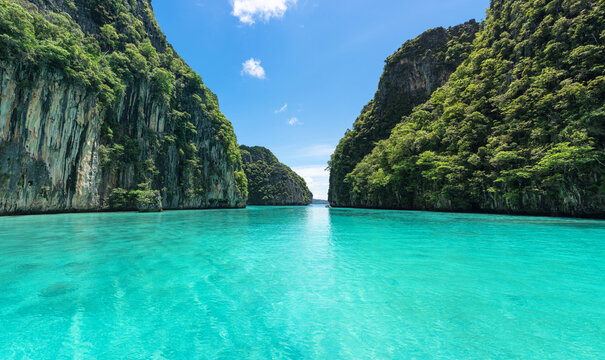 Maya bay, Krabi province, Phi Phi island Thailand Southeast asia travel landmark on summer panorama sea view