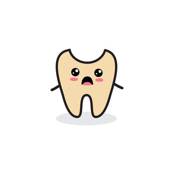 Tooth icon character. Sad, bad unhealthy tooth