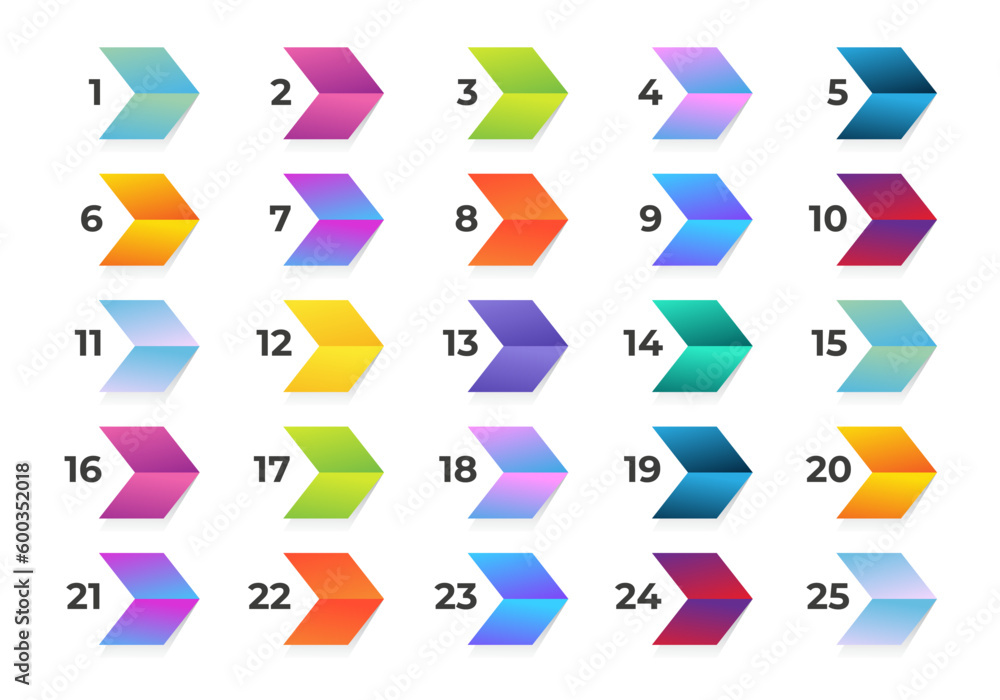 Poster 3d arrow number bullet points from 1 to 25
